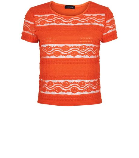 Bright Orange Frill Lace T-Shirt | New Look