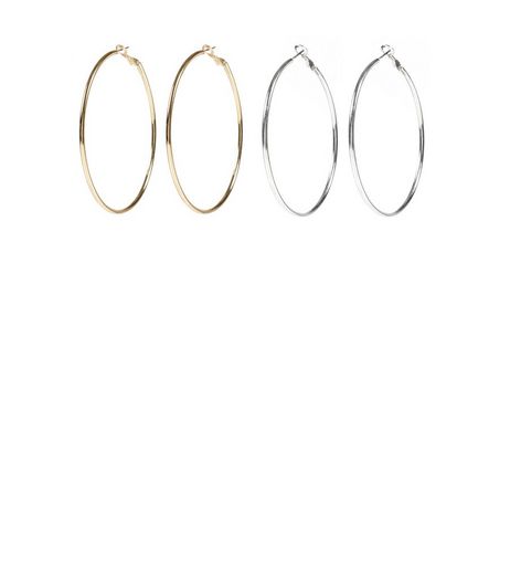 2 Pack Silver and Gold 60mm Hoop Earrings | New Look
