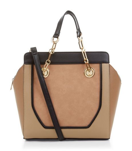 Mink Colour Block Chain Strap Tote Bag | New Look