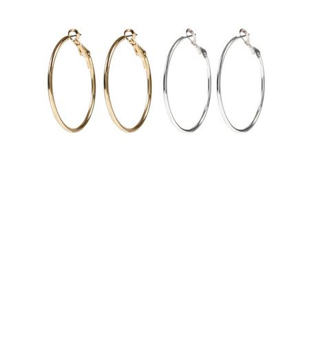 2 Pack Gold and Silver Hoop Earrings | New Look