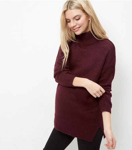 Maternity Burgundy Turtle Neck Jumper | New Look