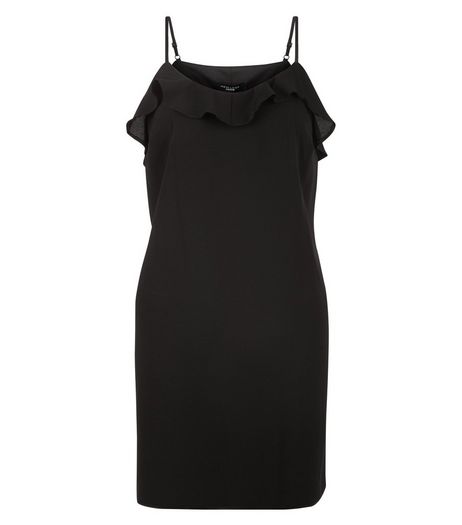 Petite Black Frill Slip Dress | New Look