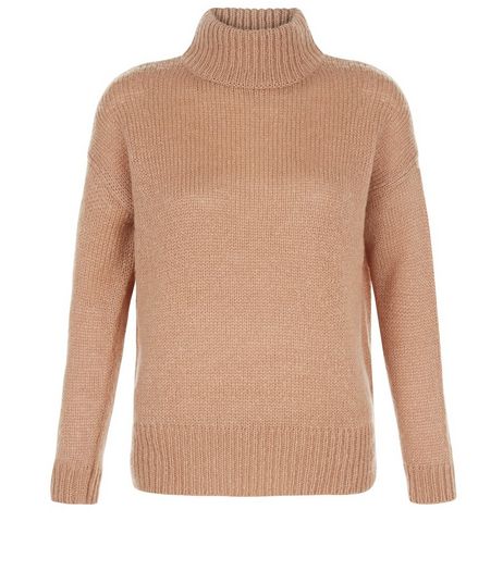 Petite Camel Ribbed Turtle Neck Jumper | New Look