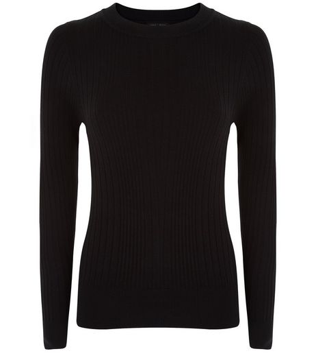 Petite Black Ribbed Long Sleeve Top | New Look
