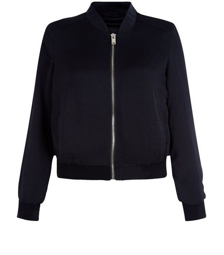 Petite Black Sateen Bomber Jacket | New Look