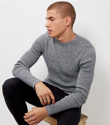 Black Speckled Cotton Ribbed Jumper | New Look