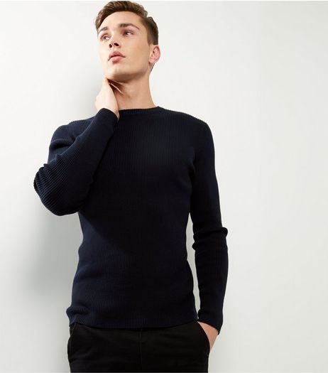 Navy Cotton Ribbed Jumper | New Look