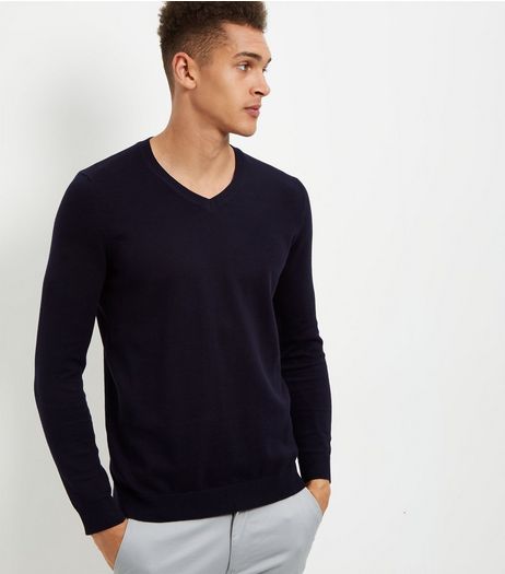 Navy Cotton V Neck Jumper | New Look