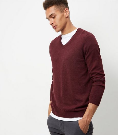 Burgundy Cotton V Neck Jumper | New Look