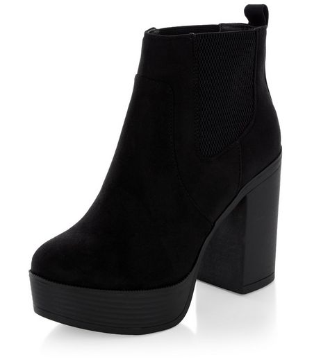 Black Suedette Chunky Block Heel Chelsea Boots | New Look