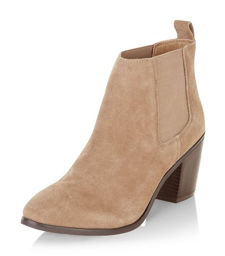 Light Brown Leather Block Heel Ankle Boots | New Look