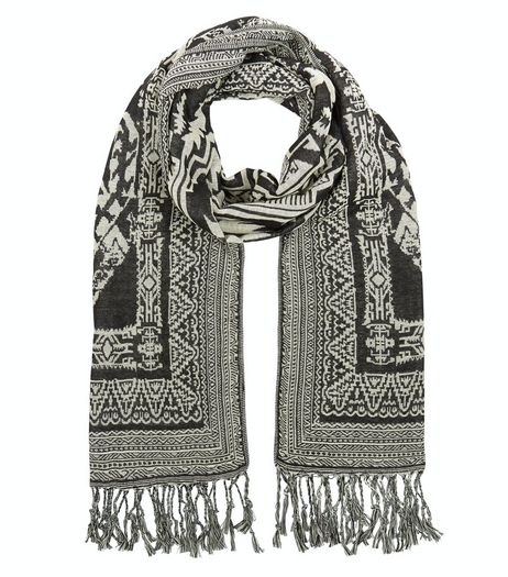 Black Abstract Print Jacquard Scarf | New Look