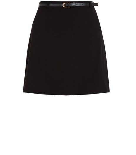 Teens Black Belted A-line Skirt | New Look