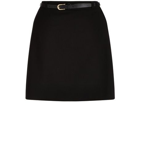 Teens Black Belted A-Line Skirt | New Look