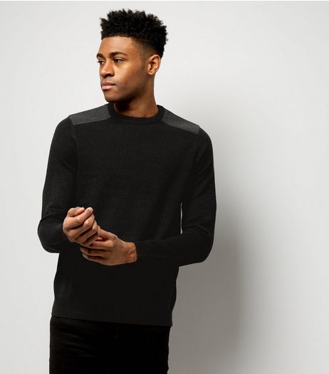 Black Textured Patch Jumper | New Look