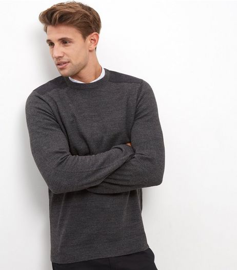Dark Grey Textured Patch Jumper | New Look