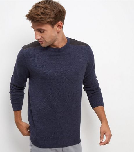 Navy Textured Patch Jumper | New Look