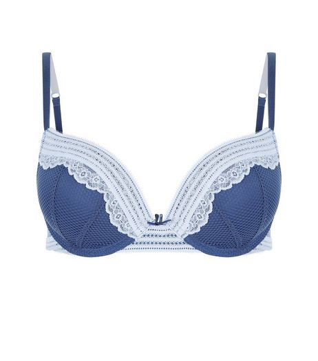 Blue Geo Fishnet Push Up Bra | New Look