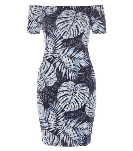 Blue Jungle Print Bardot Neck Bodycon Dress | New Look