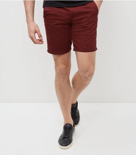 Dark Red Turn Up Chino Shorts | New Look