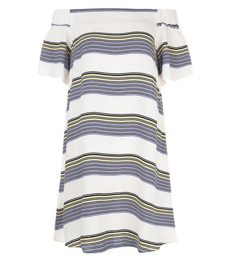 White Contrast Stripe Bardot Neck Tunic Dress | New Look