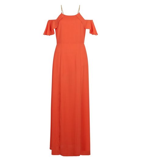 Orange Frill Cold Shoulder Chain Strap Maxi Dress | New Look