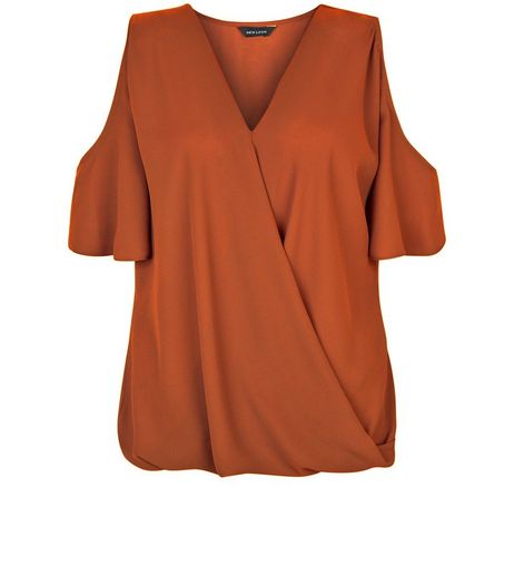 Rust Cold Shoulder Wrap Shell Top | New Look