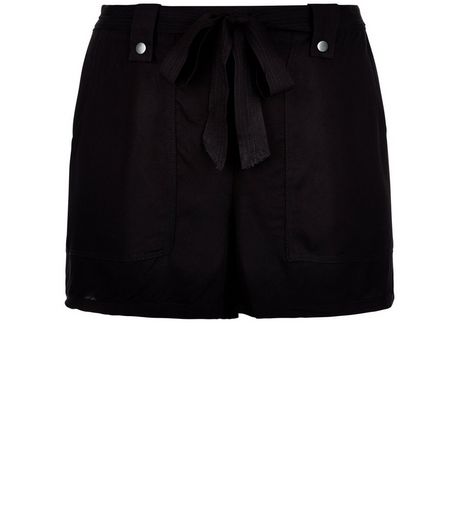 Curves Black Belted Shorts | New Look