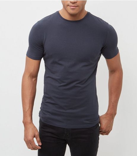 Navy Cotton Stretch T-Shirt | New Look