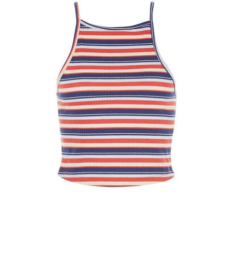 Red Ribbed Multi Stripe Crop Top | New Look