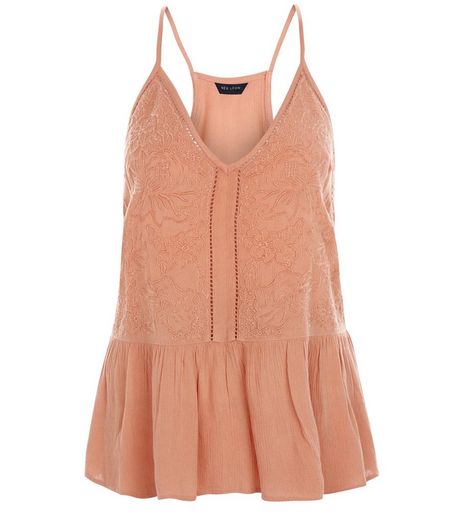 Coral Embroidered Trim Peplum Cami | New Look
