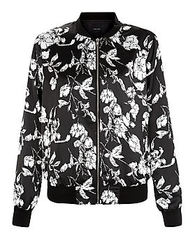 Black Floral Print Bomber Jacket  | New Look