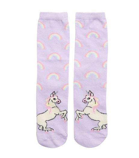 Lilac Rainbow Unicorn Print Socks | New Look