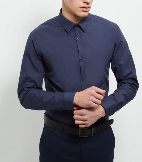 Navy Cotton Mix Long Sleeve Shirt | New Look