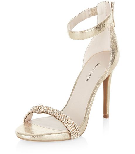 Gold Embellished Strap Heeled Sandals | New Look