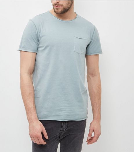 Light Green Washed Single Pocket Crew Neck T-Shirt | New Look