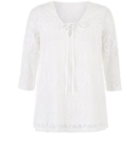 Anita and Green Cream Lace Tie Front Top | New Look