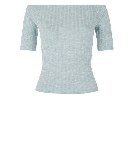 Light Green Fine Knit Ribbed Bardot Neck Top | New Look