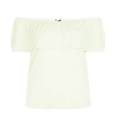 Light Green Ruffle Trim Bardot Neck Top | New Look