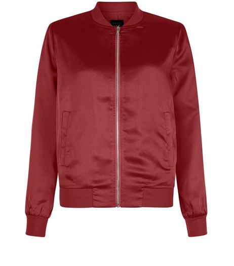 Teens Burgundy Sateen Bomber Jacket | New Look