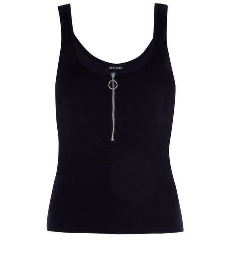Black Ribbed Zip Front Vest | New Look