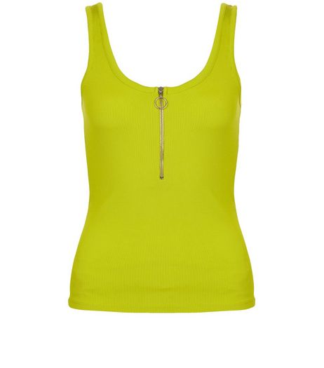 Lime Ribbed Zip Front Vest | New Look