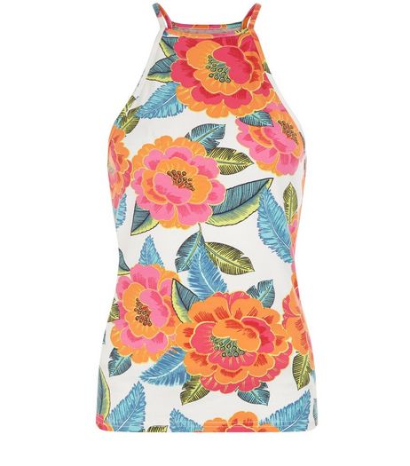 White Floral Print High Neck Cami | New Look