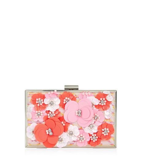 Pink Abstract Print Jacquard 3D Flower Box Clutch | New Look