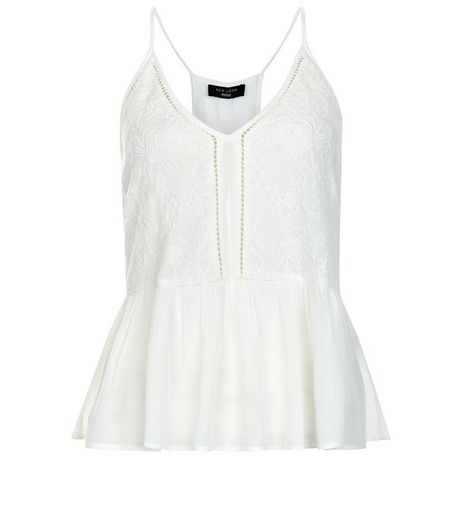 Petite White Embroidered Peplum Cami | New Look