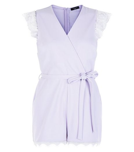 Petite Lilac Lace Trim Playsuit | New Look