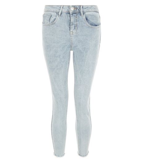 Petite Gray Fray Hem Skinny Jeans | New Look