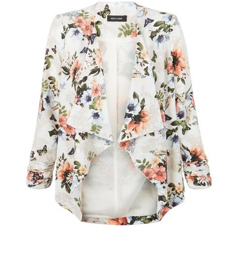 Cream Floral Print Waterfall Blazer | New Look
