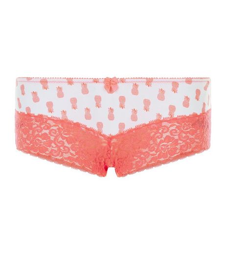 White Pineapple Print Lace Leg Brazilian Briefs | New Look