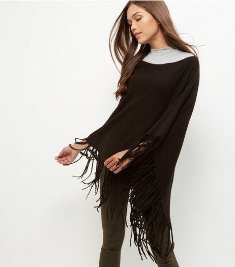 Black Fringed Poncho | New Look